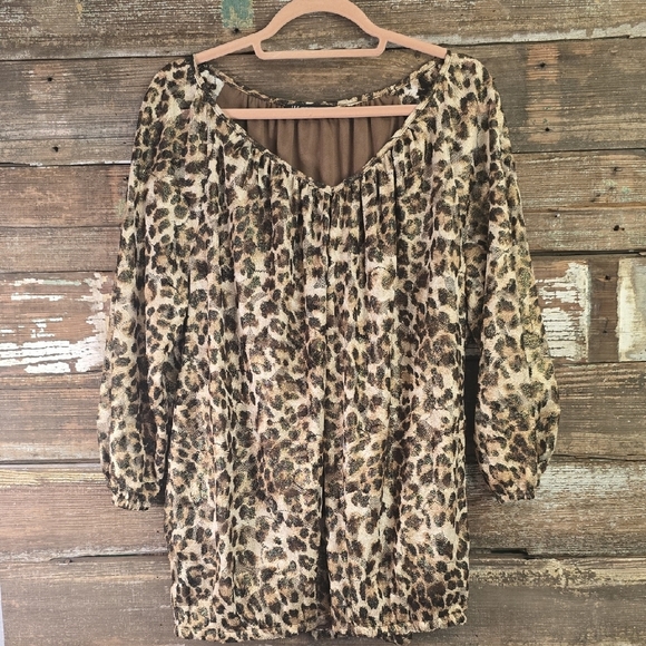 INC International Concepts Leopard Print Brown Tuni, Tag Missing, Plus Size 1X - Picture 1 of 3